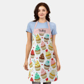 かわいいカップケーキパターン、甘いデザート、カスタム文字 エプロン (着用した状態)
