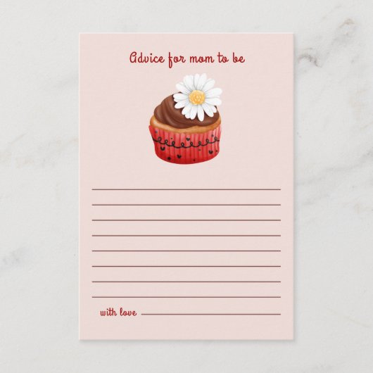 かわいいカップケーキフラワーベビーシャワーアドバイスママ エンクロージャーカード (正面)