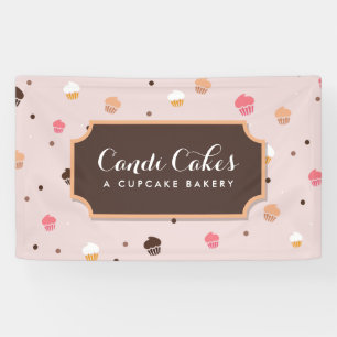 かわいいカップケーキベーカリーパターンピンク 横断幕