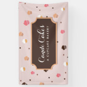 かわいいカップケーキベーカリーパターンピンク 横断幕 (縦)