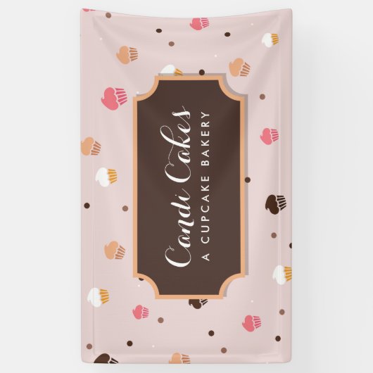 かわいいカップケーキベーカリーパターンピンク 横断幕 (縦)