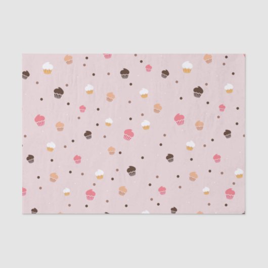 かわいいカップケーキベーカリーパターンピンク 薄葉紙 (正面)