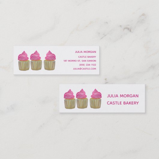 かわいいカップケーキベーカリーパティシケーキピンク スキニー名刺 (正面/裏面)