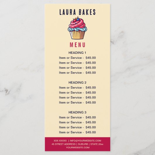 かわいいカップケーキベーカリーパティシシェフスイートプライスリスト メニュー (正面)