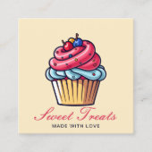 かわいいカップケーキペストリーシェフベーカリーデザートピンク スクエア名刺 (正面)
