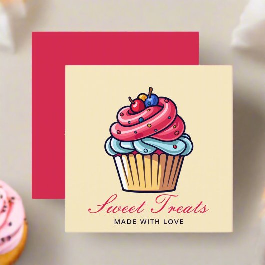 かわいいカップケーキペストリーシェフベーカリーデザートピンク スクエア名刺