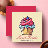かわいいカップケーキペストリーシェフベーカリーデザートピンク スクエア名刺
