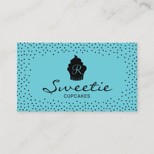 かわいいカップケーキロゴスウィートベーカリーエレガントティール(緑がかった色) 名刺 (正面)