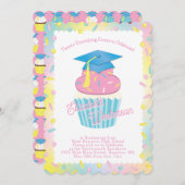 かわいいカップケーキ卒業式パーティー 招待状 (正面/裏面)