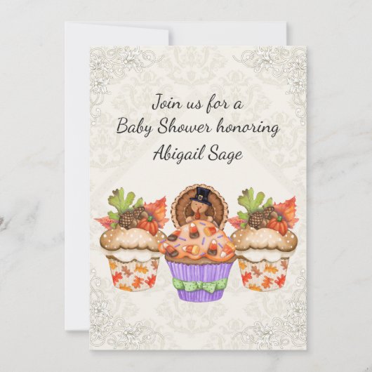 かわいいカップケーキ感謝祭秋ベビーシャワー招待状 招待状 (正面)