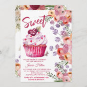 かわいいカップケーキ春バタフライフローラスウィート16 招待状 (正面/裏面)