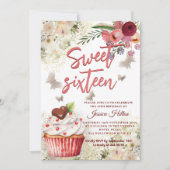 かわいいカップケーキ春バタフライボホフローラスウィート16 招待状 (正面)