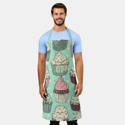 かわいいカップケーキ柄の甘いデザートエプロン エプロン (着用した状態)