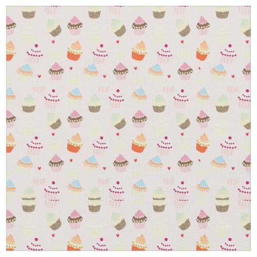 かわいいカップケーキ柄の生地 ファブリック (クローズアップ)