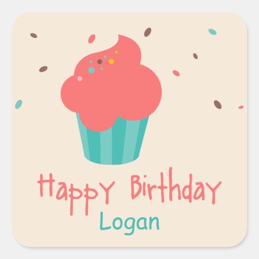 かわいいカップケーキ誕生日の願い スクエアシール (正面)