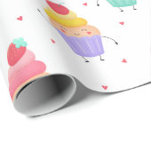 かわいいカップケーキ誕生日パーティーおもしろいガーリーラブハート ラッピングペーパー (ロールコーナー)