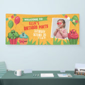 かわいいカップケーキ誕生日パーティー水平バナー 横断幕 (トレードショー)