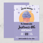 かわいいカップケーキ誕生日パーティー 招待状 (正面/裏面)