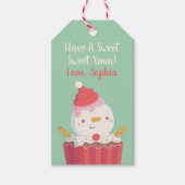 かわいいカップケーキ雪だるま、スイートクリスマス ギフトタグ (正面)