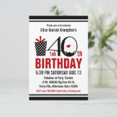かわいいカップケーキ黒いおよび赤の第40誕生日 招待状 (スタンド正面)