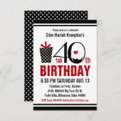 かわいいカップケーキ黒いおよび赤の第40誕生日 招待状 (正面/裏面)