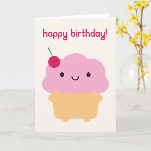 かわいいカップケーキ カード (黄色い花)