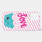 かわいいカップケーキ ラブ ピンク ティール ストライプ かわいい女の子 Case-Mate iPhoneケース (裏面 (横))