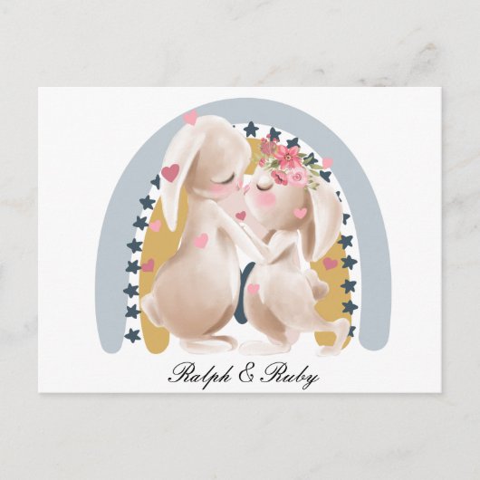 かわいいカップルうさぎレインボーカスタマイズギフト 彼 彼女 ポストカード (正面)