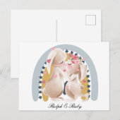 かわいいカップルうさぎ虹オーダーメイドプレゼント 彼氏 彼女 ポストカード (正面/裏面)