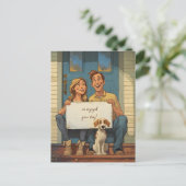 かわいいカップルと子犬 ポストカード (スタンド正面)