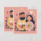 かわいいカップルのイラスト イースター ホリデー カード (正面/裏面)