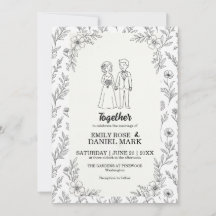 かわいいカップルのイラスト モダンフラワーの結婚式