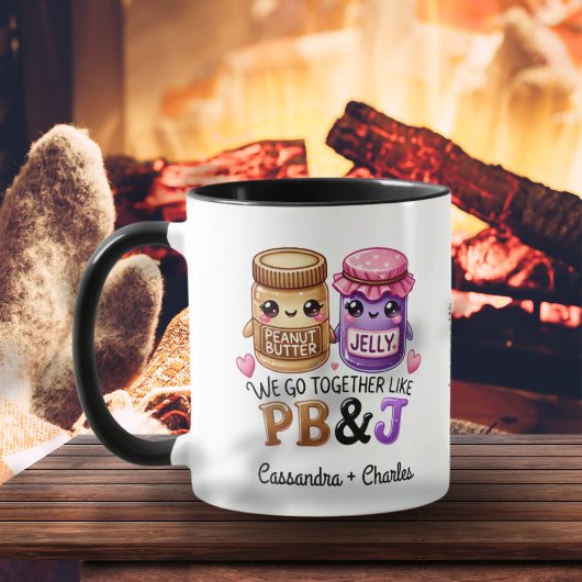 かわいいカップルのギフト「PB & Jみたいな一緒に」カスタム マグカップ
