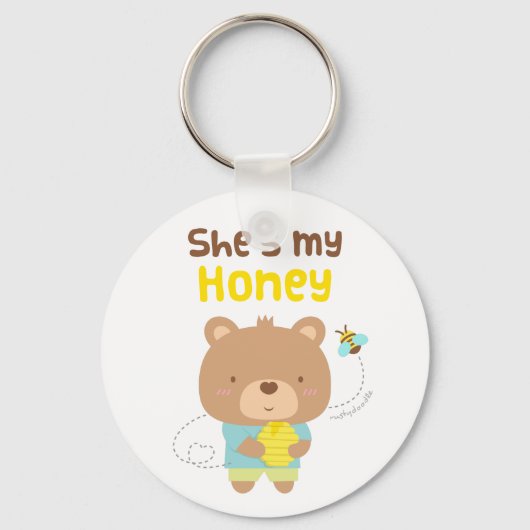 かわいいカップルのクマとビー キーホルダー (正面)