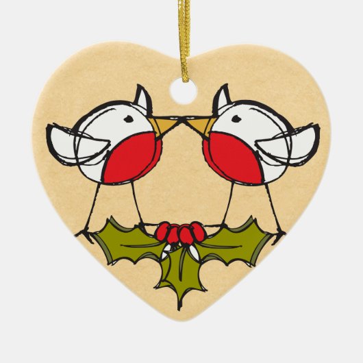 かわいいカップルのクリスマスの飾り セラミックオーナメント (正面)