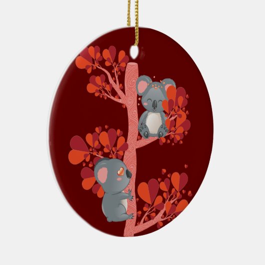 かわいいカップルのコアラとハートツリー セラミックオーナメント (右)