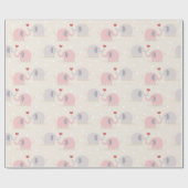 かわいいカップルのゾウのラブパターン ラッピングペーパー (フラット)
