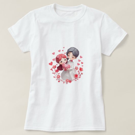 かわいいカップルのハッピーバレンタインデープレゼント Tシャツ (デザイン正面)