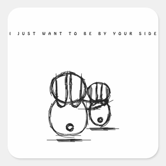 かわいいカップルのバニーステッカー スクエアシール (正面)