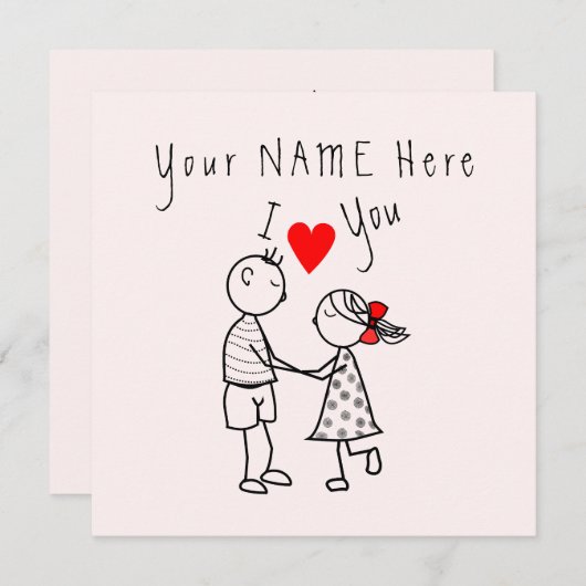 かわいいカップルのバレンタインデーのカードと名前をカスタムする (正面/裏面)