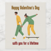 かわいいカップルのバレンタインデー ワインラベル (シングルラベル)