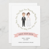 かわいいカップルのポートレートモダンリース日付を保存 (正面/裏面)