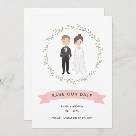 かわいいカップルのポートレートモダンリース日付を保存 (正面/裏面)