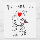 かわいいカップルのワインボトルラベルとカスタム文字名 ワインラベル (シングルラベル)