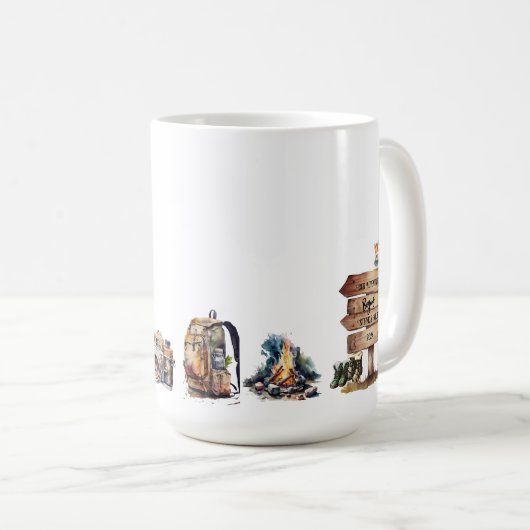 かわいいカップルの冒険マウンテンコーヒーマグを開始 コーヒーマグカップ (正面右)