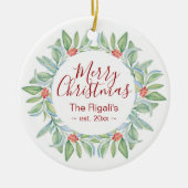 かわいいカップルの初めてのクリスマス写真オーナメント セラミックオーナメント (正面)