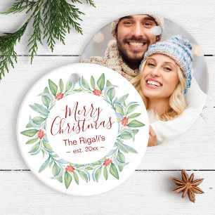 かわいいカップルの初めてのクリスマス写真オーナメント セラミックオーナメント