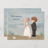 かわいいカップルの日付をビーチに保存 案内ポストカード (正面/裏面)