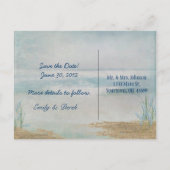 かわいいカップルの日付をビーチに保存 案内ポストカード (裏面)