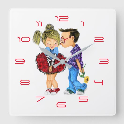 かわいいカップルの時計 スクエア壁時計 (正面)